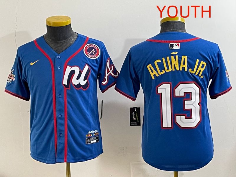 Youth 2025 Atlanta Braves 13 Acuna jr Blue All star Nike MLB Jersey style 2